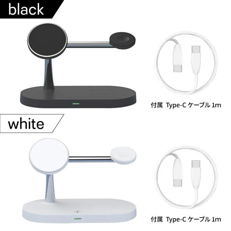 ワイヤレス充電器 5in1 ワイヤレス 充電器 3in1 最新版 iphone 急速充電 Qi対応 置くだけ 15W 充電スタンド iphone多機種対応Androidシリーズ/Type-Cシリー w230B(ホワイト)