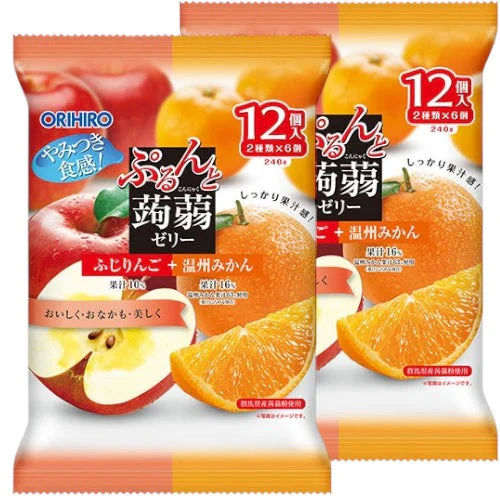＜2個セット＞オリヒロ ぷるんと蒟蒻ゼリー パウチ ふじりんご＋温州みかん 20g×12個 (ふじりんご＋温州みかん=2) ぷるんと こんにゃく ゼリー ※