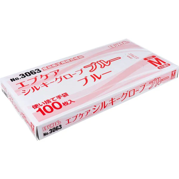 お得な10箱セット 使い捨てポリ手袋 エブノ No.3063 エブケアシルキーグローブ ブルー Mサイズ 100枚入りＸ10箱