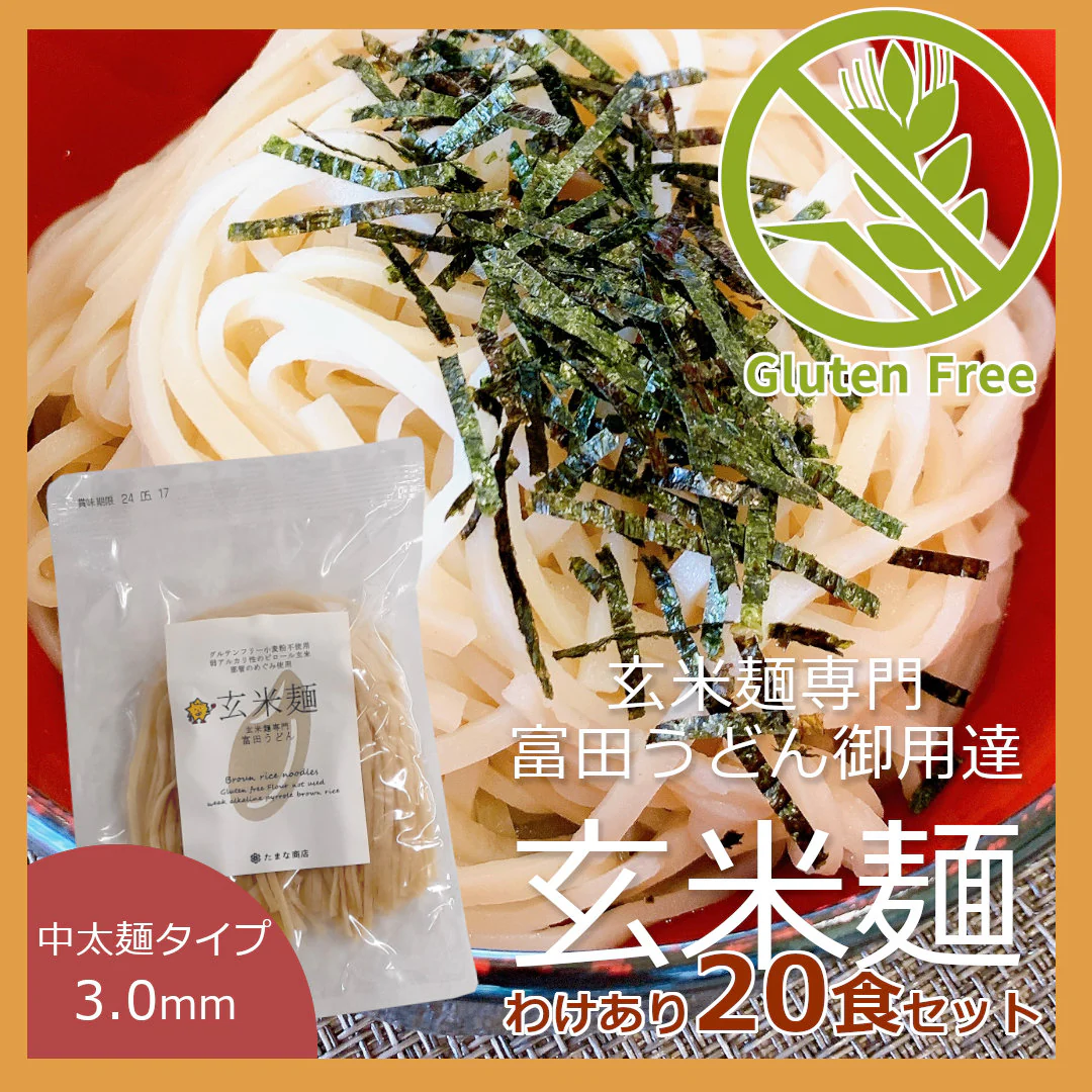 富田うどんの玄米麺　中太麺（3mm）100g／食 お買い得20食セット