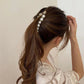 (ブラック)バナナクリップ ヘアクリップ 大きめ パール ヘアアクセサリー 髪留め 結婚式 パーティ シンプル 大人かわいい