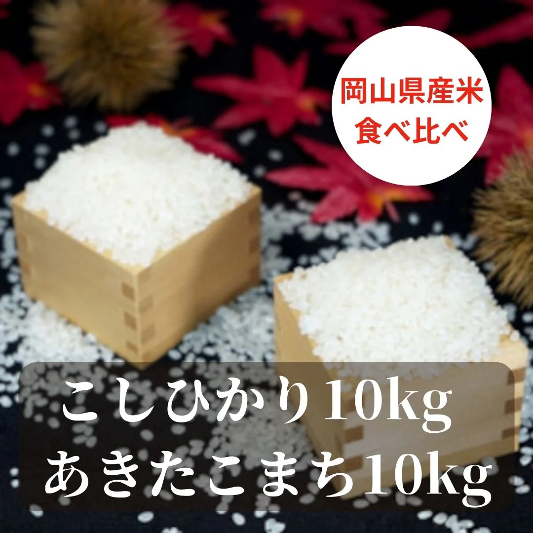 岡山県産米2種食べ比べ（こしひかり＆あきたこまち）20kg　精白米　JAS認証一等米