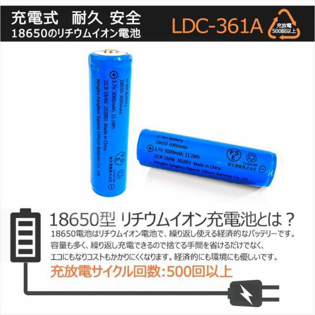 (LED懐中電灯用4本)リチウムイオンバッテリー 充電池 3.7V充電式 バッテリー 電 化製品用 大容量 18650-3000ｍAh 保護回路付