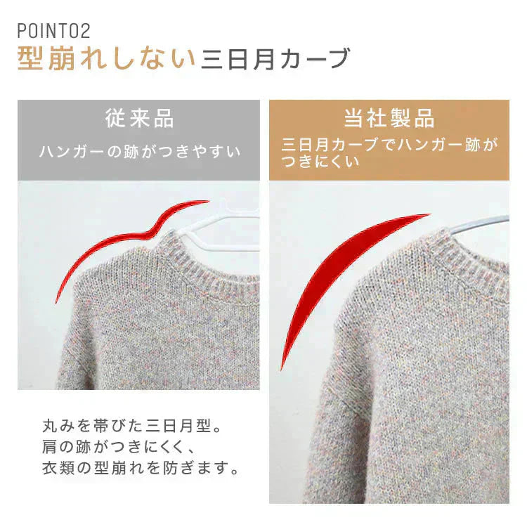 【予約商品：11月下旬（～30日までに発送）】【ホワイト】【20本セット】すべらないハンガー 落ちない 滑り止め PVCコーティング 防水 型崩れ防止 肩 跡がつかない アーチ型 ニット カーディガン スリムハンガー 三日月 乾湿両用