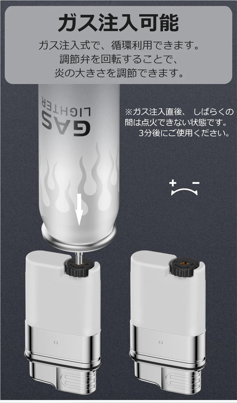 ライター 直線ビーム着火 青炎 IP56防水 強力な炎 防風 強力な青炎 防風ガスライター ガス注入可能 耐久性抜群 s101A(ブラック)
