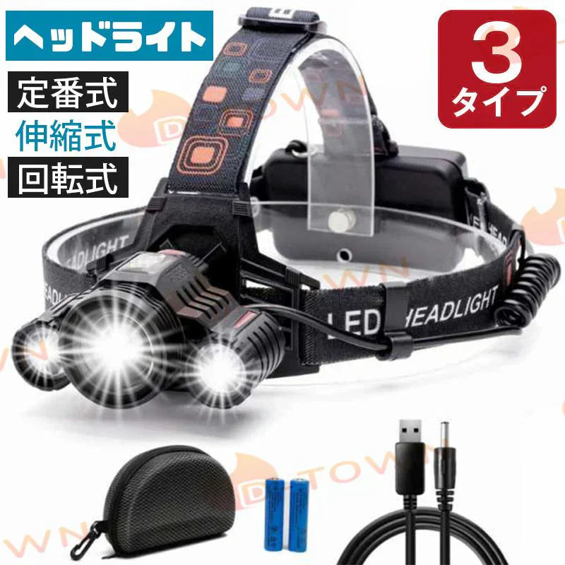 LEDヘッドライト 超強ルーメン ヘッドライト　最高輝度   充電式 ズーム機能　4段階の点灯モード(w017A)定番式