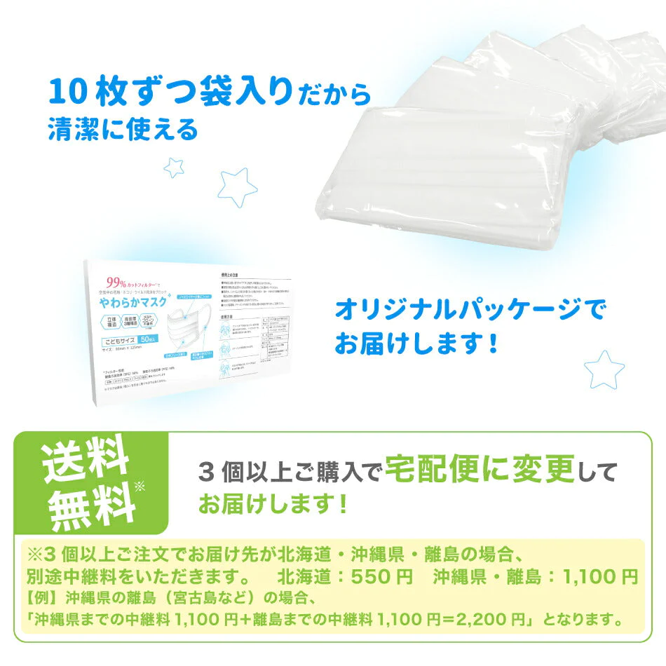 【250枚セット・125×80mm(子供向けサイズ)】マスク 50枚 耳が痛くならない 不織布 不織布マスク やわらかマスク おしゃれマスク 子供用 子供向け 使い捨て WEIMALL 送料無料