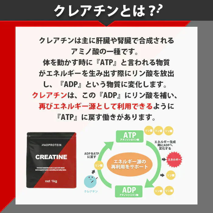 クレアチンモノハイドレートパウダー 150g 粉末 国内加工 (MADPROTEIN) マッドプロテイン