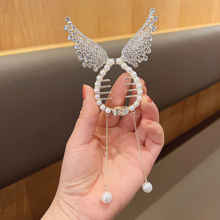 (HANE)ヘアクリップ ゆらゆらチェーン付き 髪留め 髪飾り 扇子 ヘアアクセサリー オシャレ上品 パーティー飾り
