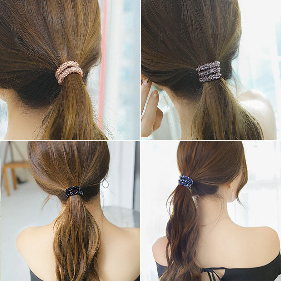 (ブラック)ヘアゴム　キラキラ　ヘアアクセサリー　かわいい　ゴールド　オシャレ　髪飾り　上品　大人っぽい　クリスタルビーズ 大人 上品 エレガント フェミニン 　シンプル　ブレスレット　子供用　大人