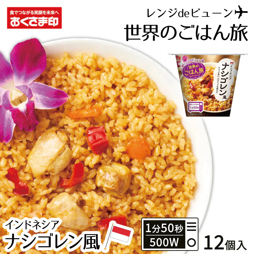ご飯パック レンジdeビューン 世界のごはん旅 ナシゴレン風 12個セット (160g×12) おくさま印 レトルト食品 カップ型ごはん レンジで簡単調理 温めるだけ 送料無料