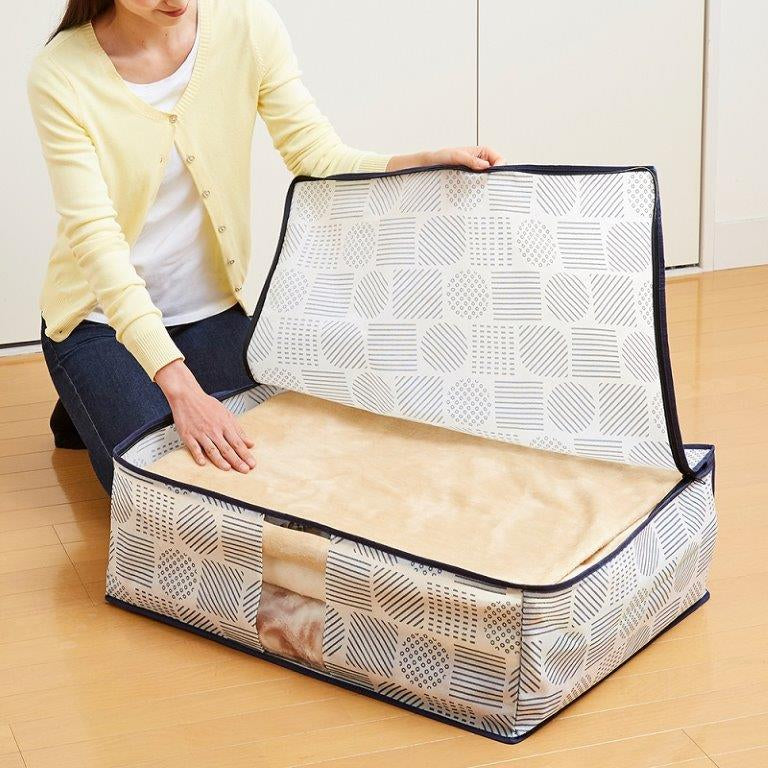 毛布収納袋 北欧柄 毛布収納 毛布 タオルケット 収納 寝具 冬用毛布 ケース 収納袋 大容量 布団袋 袋 不織布 北欧柄 透明窓 持ち手付き