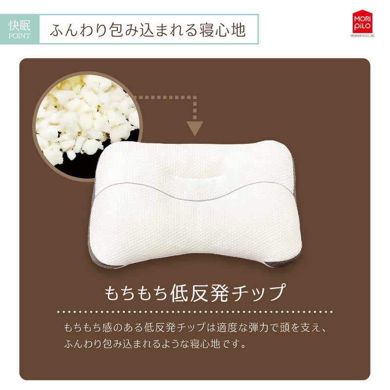 【低反発 チップ】モリピロ 枕屋さんが考えた 快眠まくら 安眠まくら 安眠 安眠枕 快眠枕 いびき防止 横向き枕 肩こり 首こり 頸椎安定型 寝心地 サイズ35×52cm