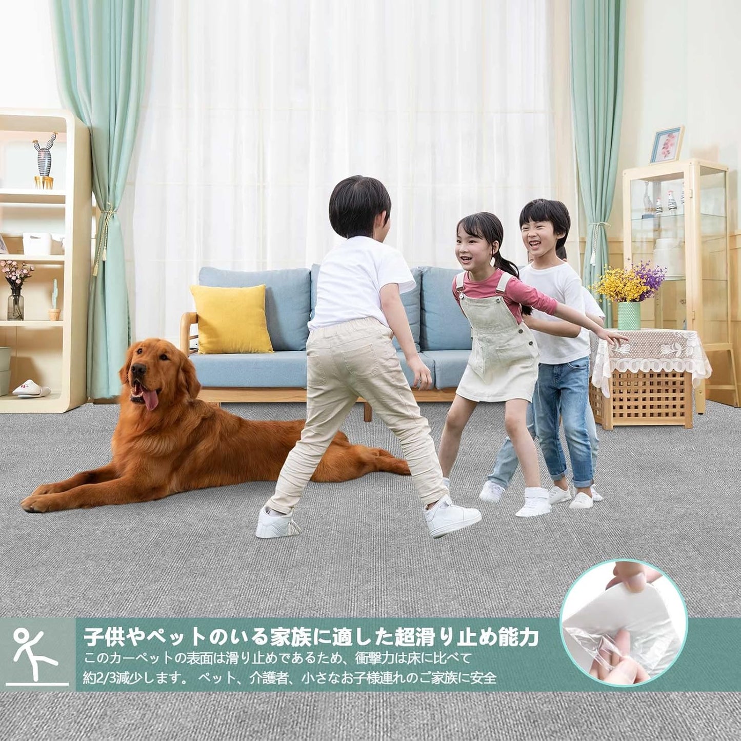 フローリングマットカーペット 洗える廊下敷き 階段マット約60cm*300/600cm 滑り止め キッチンマット グレー台所マット 玄関マットPU 4mm吸着マット w674A(60*300cm)