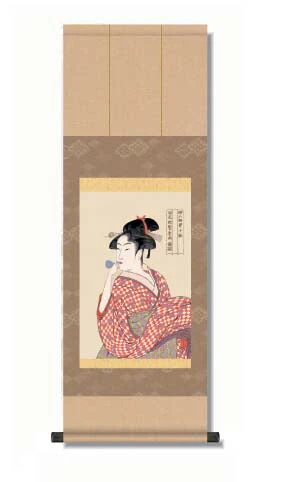 【G２-００３（団扇をもつおひさ）】歌麿 浮世絵 美人画掛軸 ３種 収納箱付き 十年間保証 受注生産品