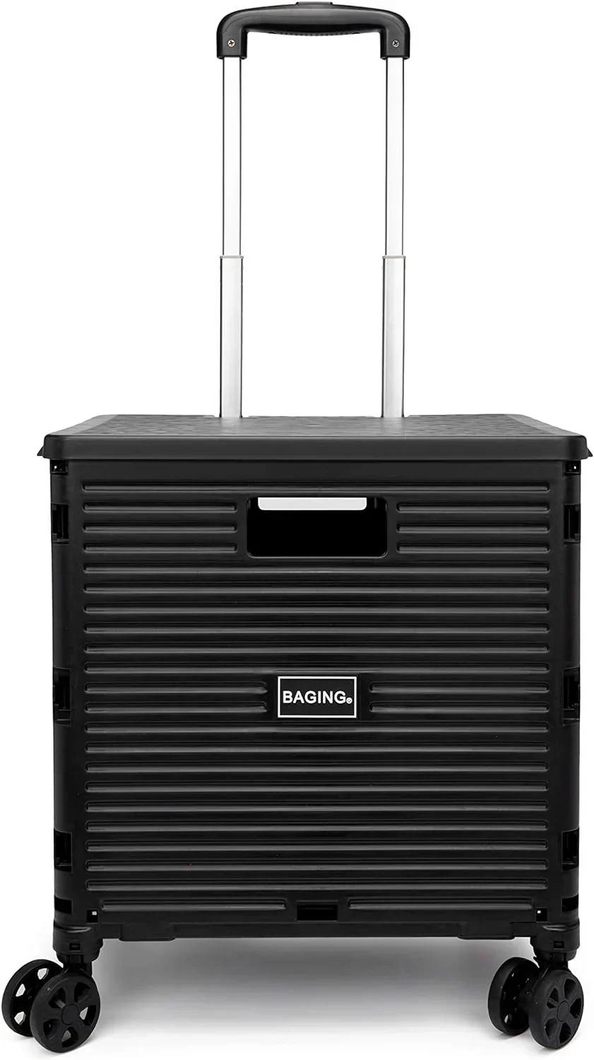 ［BAGING バギング］横押し ショッピングカート ストッパー付き 360°回転 4輪静音キャスター 折りたたみ 買い物カート LB007 (黒)