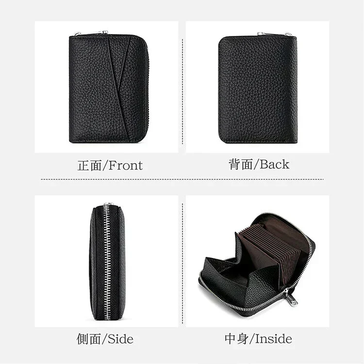 【ブラック】 ミニ財布 レディース メンズ カードケース 牛革 二つ折り 大容量 コンパクト じゃばら式