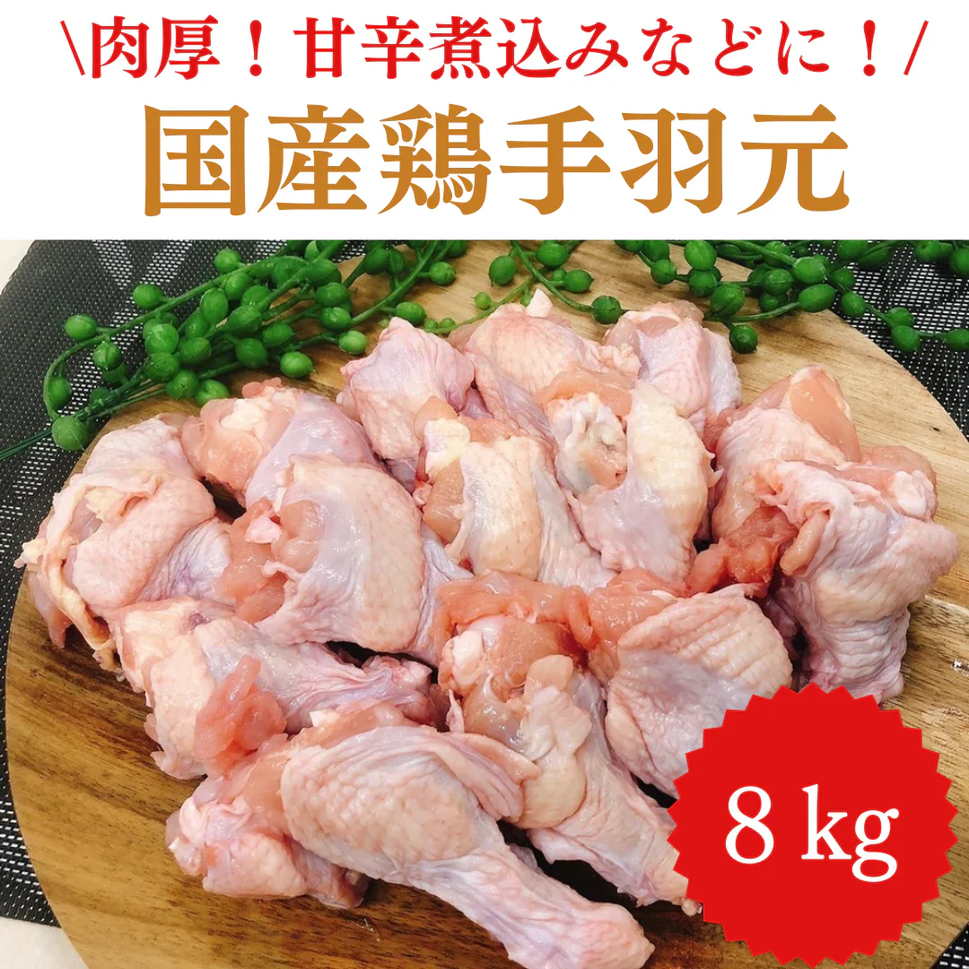 国産鶏 手羽元 8kg/冷凍クール便