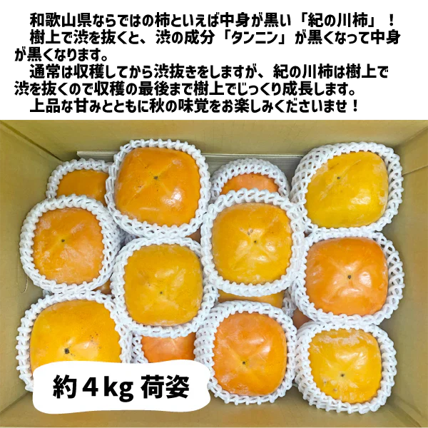 紀の川柿 訳あり 約4kg (１５〜１８玉) 和歌山県産 たねなし 種無し 平核無柿 刀根早生柿 送料無料 柿 カキ 黒あま ギフト