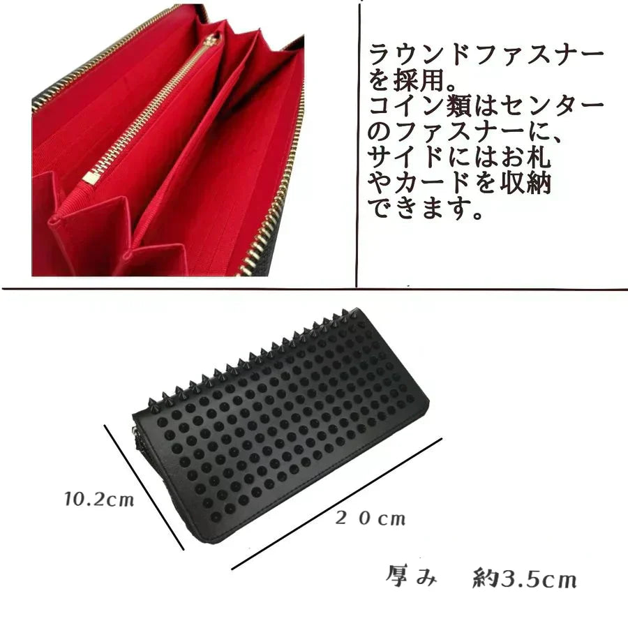 トゲトゲ　キラキラ　スタッズ　mix　長財布　大容量　ラウンドファスナー　オリジナル品
