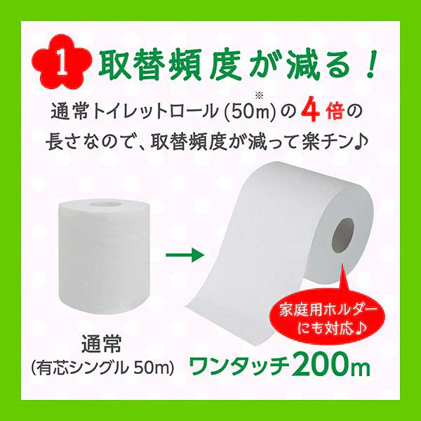 トイレットペーパー 丸富製紙 ペンギン ワンタッチ芯なし 再生紙 シングル200m 6ロールX8パック