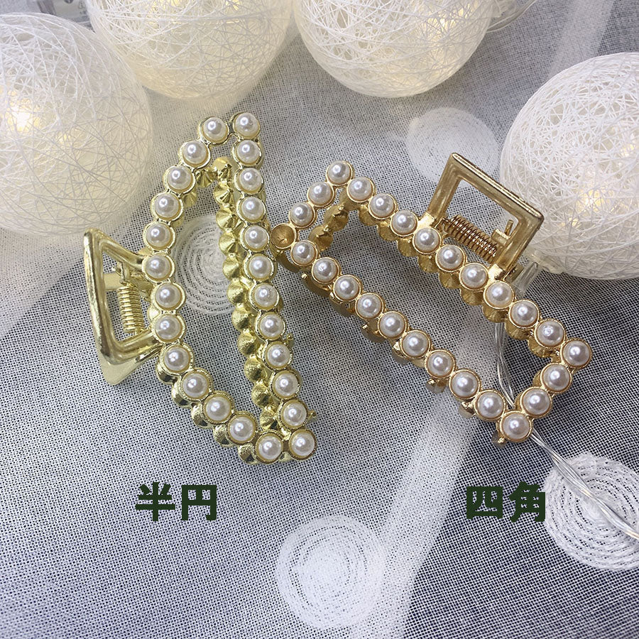 (四角)ヘアクリップ バンスクリップ パール付 シンプル レディース ヘアアクセサリー 髪飾り