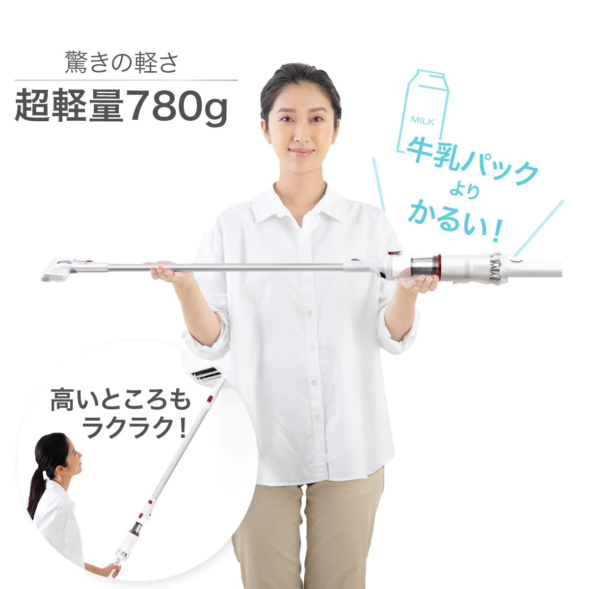 ホワイト 掃除機 コードレス スリムクリーナー SY-120【エコ得】