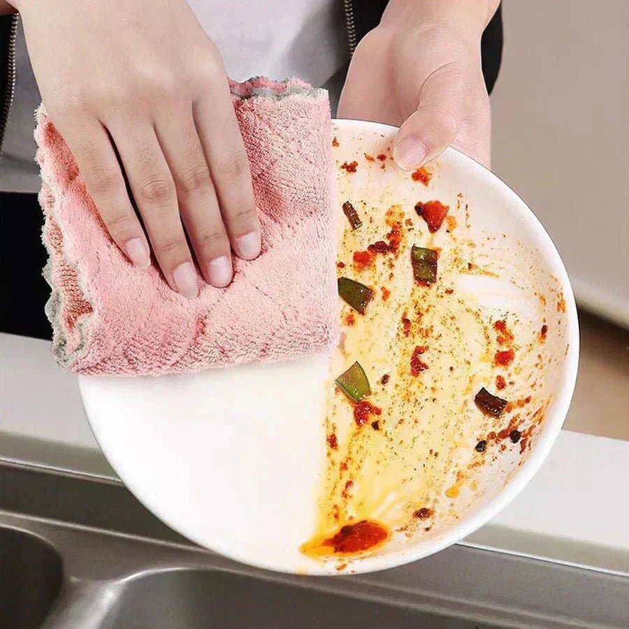 キッチンクロス 5枚セット カラーランダム 食器用 両面 ダブルカラー 布巾 学校用 ハンドタオル 速乾 吸水タオル マイクロファイバー 厚手雑巾ディッシュクロス 柔らかい ふきん 厚