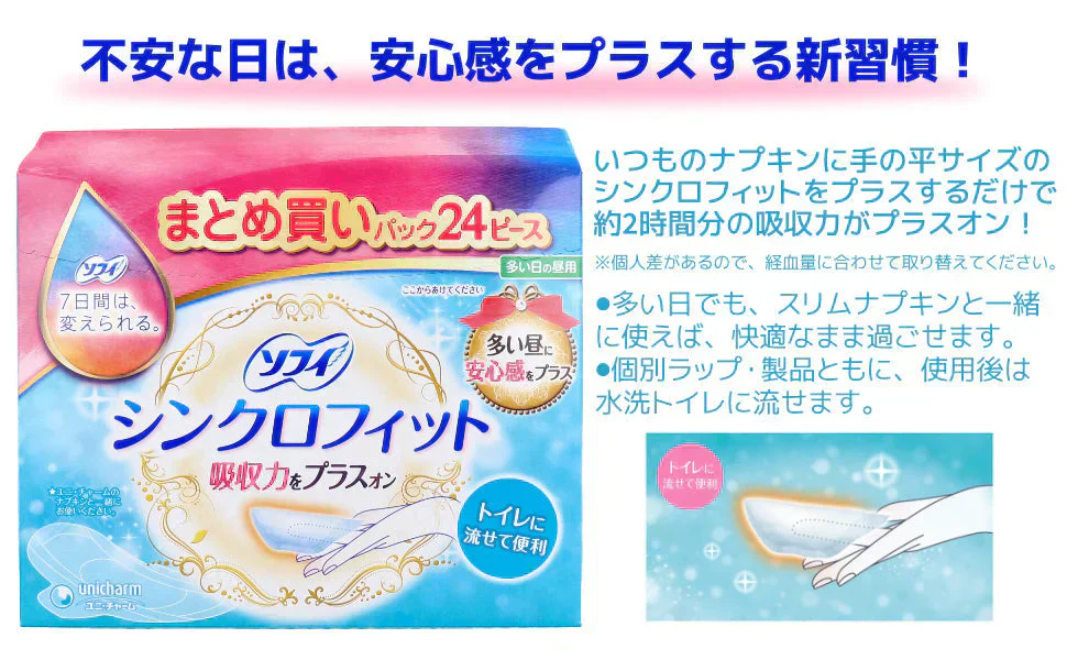 【1枚あたり22円】ソフィ シンクロフィット多い日の昼用（生理用品ナプキン併用タイプ）【360ピース（24ピース×15セット）】
