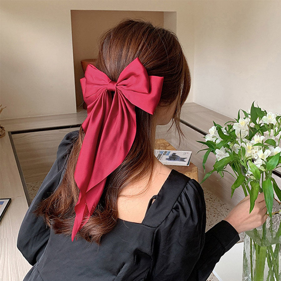 (グレー)*(ワンサイズ)リボンバレッタ 大きい リボンヘアアクセサリー ヘアクリップ  ダブル 清楚 ガーリー エレガント ヘアピン ビックリボン