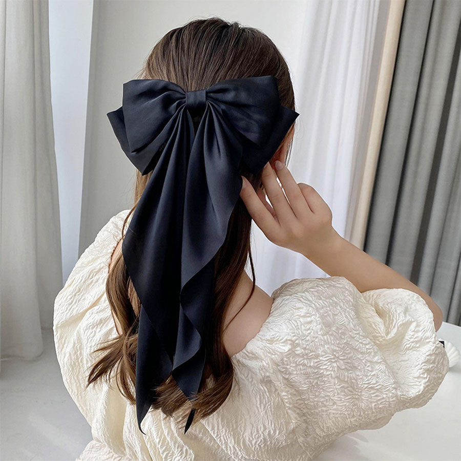 (グリーン)*(ワンサイズ)リボンバレッタ 大きい リボンヘアアクセサリー ヘアクリップ  ダブル 清楚 ガーリー エレガント ヘアピン ビックリボン