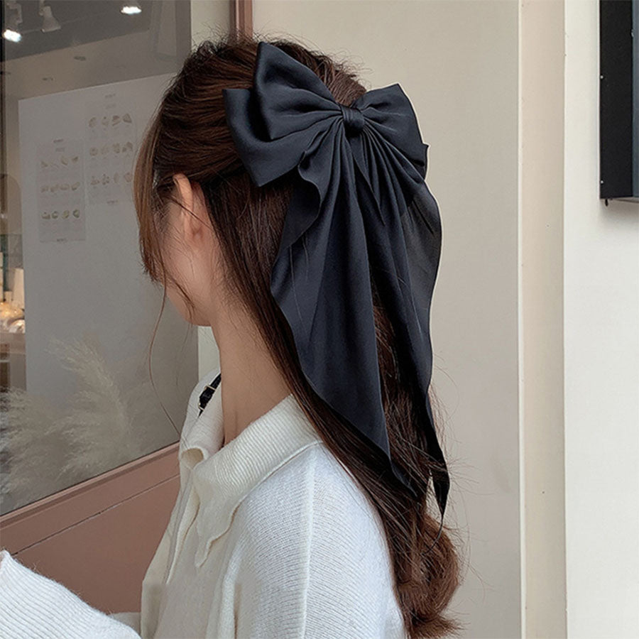 (ネイビー)*(ワンサイズ)リボンバレッタ 大きい リボンヘアアクセサリー ヘアクリップ  ダブル 清楚 ガーリー エレガント ヘアピン ビックリボン