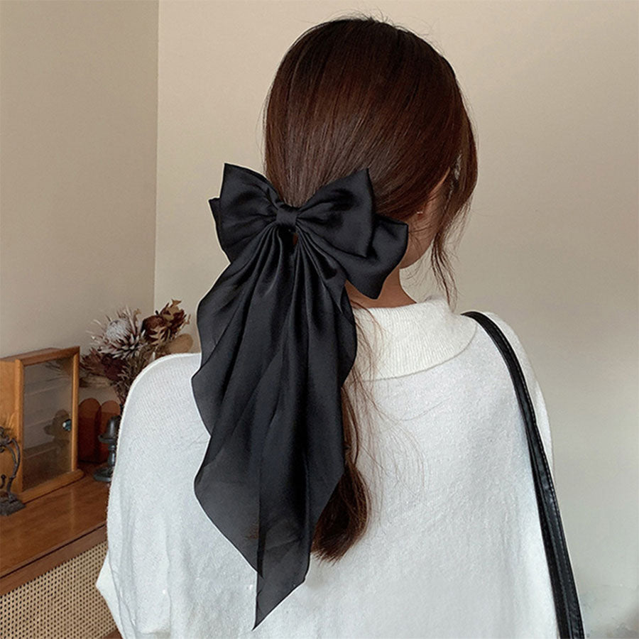 (ブラック)*(ワンサイズ)リボンバレッタ 大きい リボンヘアアクセサリー ヘアクリップ  ダブル 清楚 ガーリー エレガント ヘアピン ビックリボン