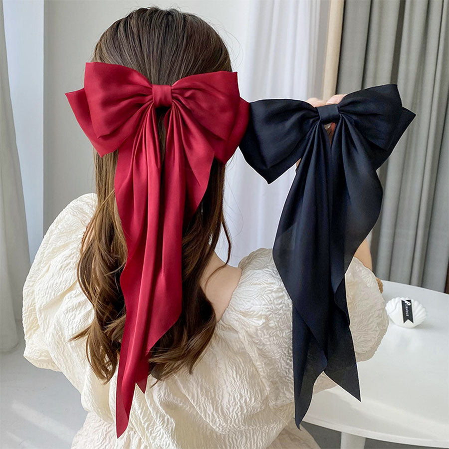 (ワインレッド)*(ワンサイズ)リボンバレッタ 大きい リボンヘアアクセサリー ヘアクリップ  ダブル 清楚 ガーリー エレガント ヘアピン ビックリボン