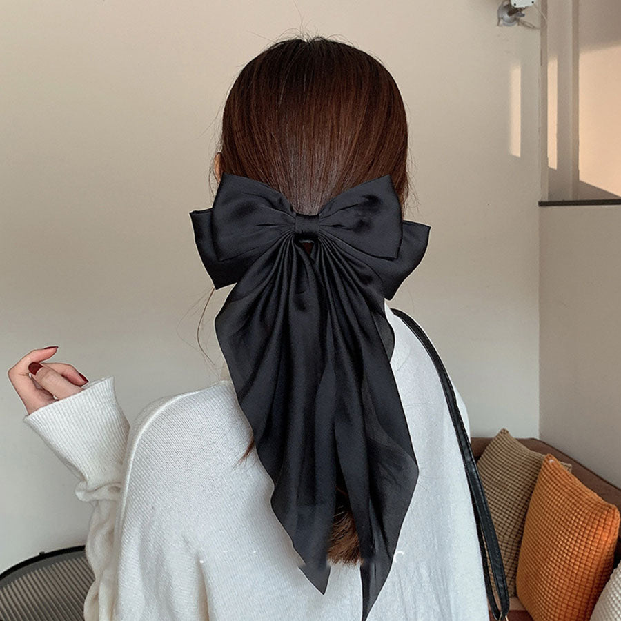(イエロー)*(ワンサイズ)リボンバレッタ 大きい リボンヘアアクセサリー ヘアクリップ  ダブル 清楚 ガーリー エレガント ヘアピン ビックリボン