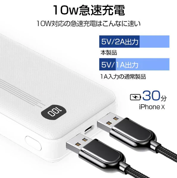 「在庫処分商品」「ホワイト」モバイルバッテリー 20000mAh 10W 2台同時充電 持ち運び充電器 ios/Android対応 USB-C スマホ充電器 携帯バッテリー 持ち運び便利 PSE認証済み