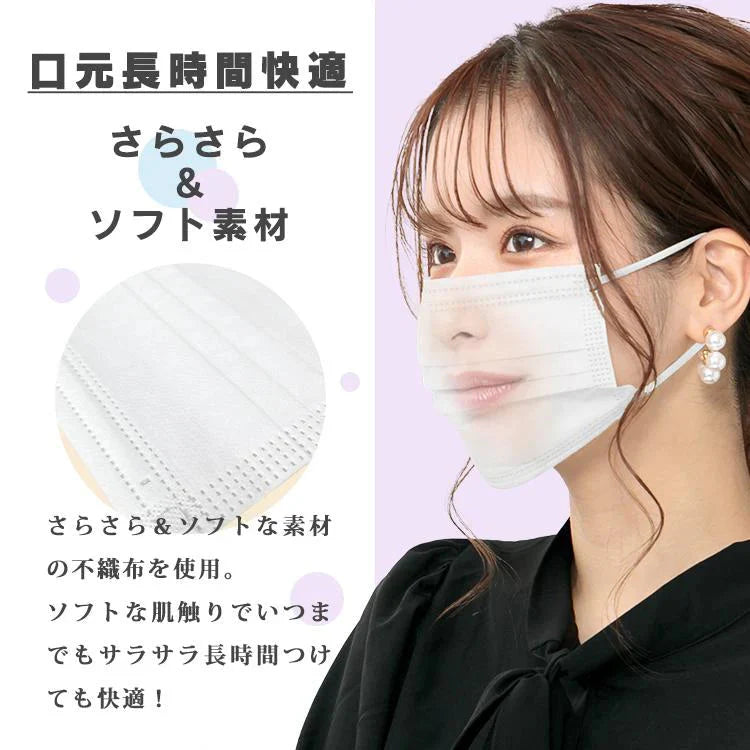 【Mサイズ×ブラック】 マスク 50枚 不織布マスク 普通サイズ 平ゴムマスク 大容量 やわらか 男女兼用 使い捨て【カウシェファーム収穫対象商品】