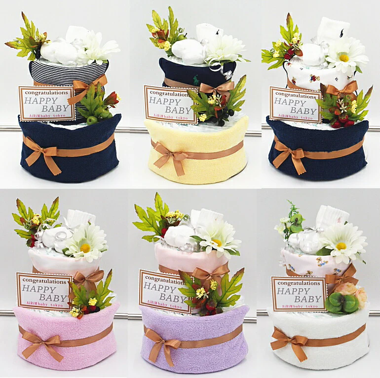 ラルフローレンおむつケーキ【Ｓサイズ/ピンク今治タオル：ネイビー/ソックスワンポイント：ピンク】人気のスタイ＆ソックス、今治タオル/出産祝い/ギフト