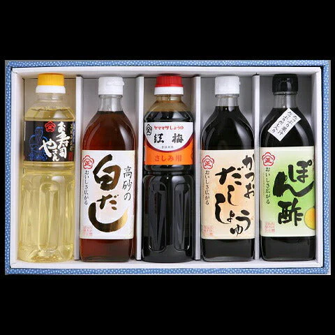 出雲 「調味料セット」 500ml×5本セット（紅梅・ぽん酢・白だし・お寿司やさん・かつおだし）【化粧箱入り】