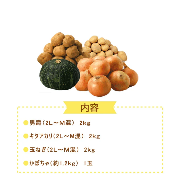 【終了】【10月上旬より順次出荷予定】特別栽培 秋の収穫セット 7kg　男爵・キタアカリ・玉ねぎ(2Ｌ～Ｍ混)/各2kg、かぼちゃ(約1.2kg)/1個