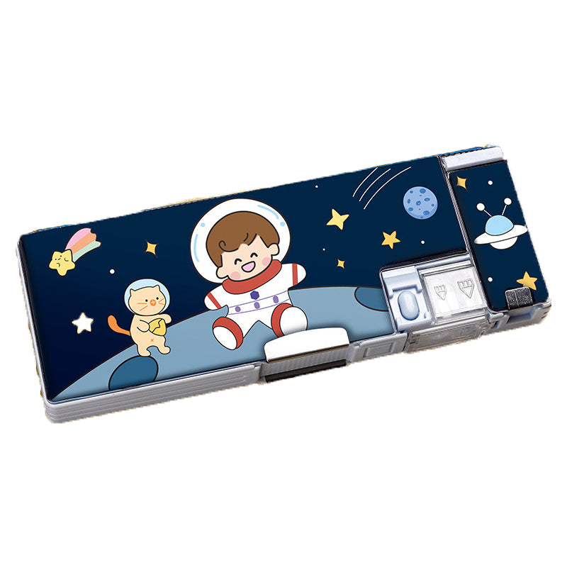 小学生筆箱 宇宙飛行士 両面開き 箱型 ペンケース ふでばこ 可愛い マグネット式 ソフト 小学校 入学祝い 入学準備 イラスト おしゃれ 色選べる 人気 流行り 女の子 男の子
