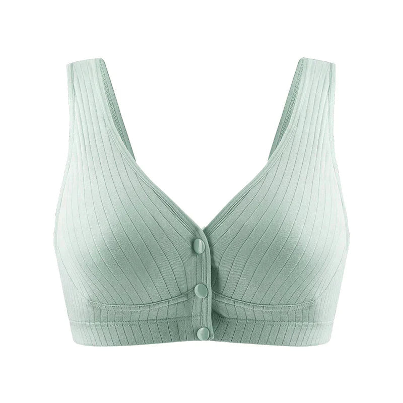 ブラジャー グリーン Lサイズ 授乳ブラ ベスト型 哺乳用 インナー 前開き ノンワイヤー ナイトブラ コットン  妊娠 出産 下着 肌着 育児 マタニティ 通気 ボタン片手開閉 綿