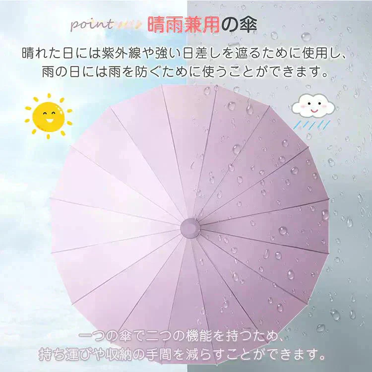 スライドケース長傘 「ピンク」 晴雨両用 16本骨 撥水カバー付き 耐強風 撥水 梅雨対策 メンズ レディース おしゃれ ジャンプ 便利 機能 車 電車 プレゼント