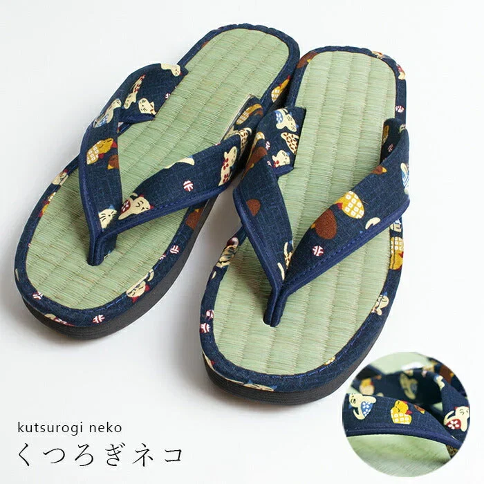 【なかよしメダカ　Lサイズ】草履 レディース 痛くない 安い 草履サンダル い草 M/L ネイビー 藍染め 和柄 たたみ草履