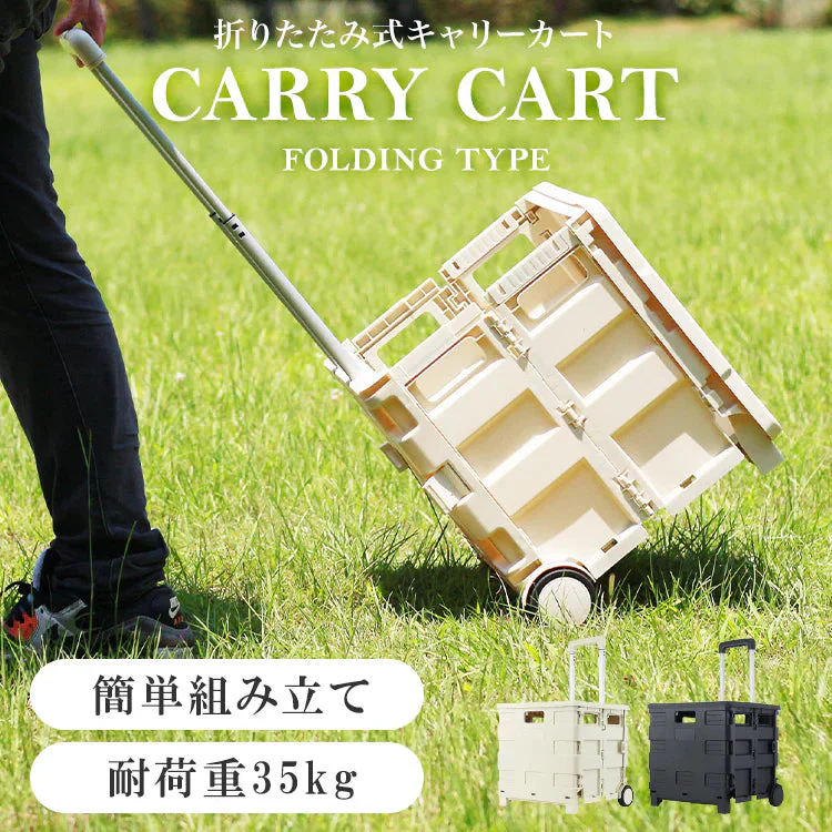 【アイスグレー】キャリーカート 折りたたみ 軽量 台車 フタ付 耐荷重35kg コンパクト 2輪キャスター付 灯油 キャリー カート コンテナカート 折り畳み台車 荷物運び 買い物カゴ 灯油 運搬 折り畳みボックス キャリーボックス アウトドア
