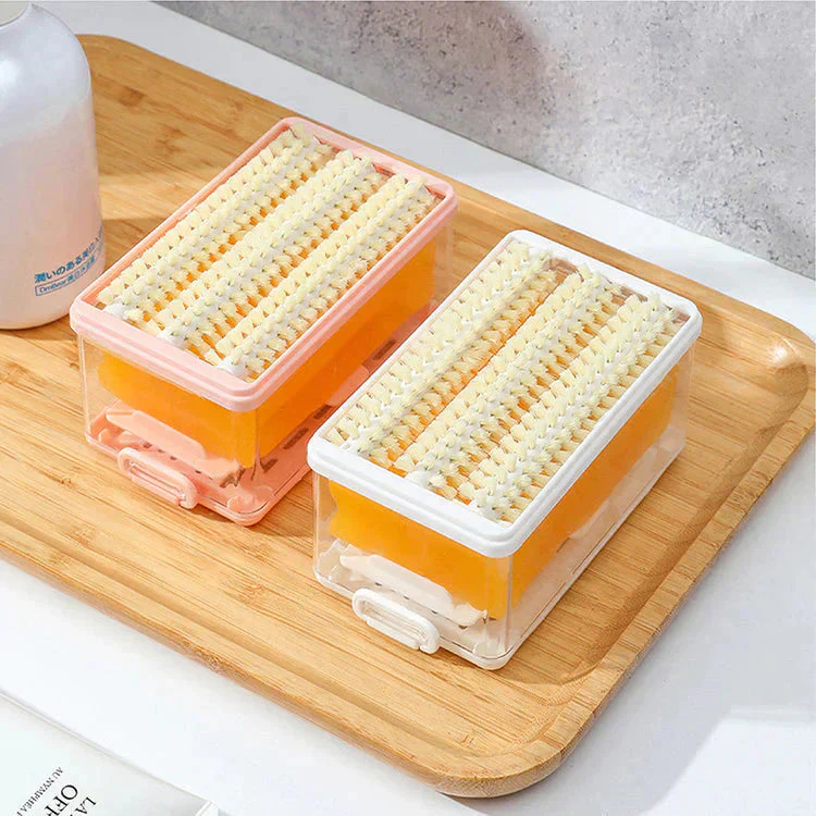 【ホワイト】石鹸ケース ブラシ付き SNSで話題 ブラシ付石けんケース 泡立つ