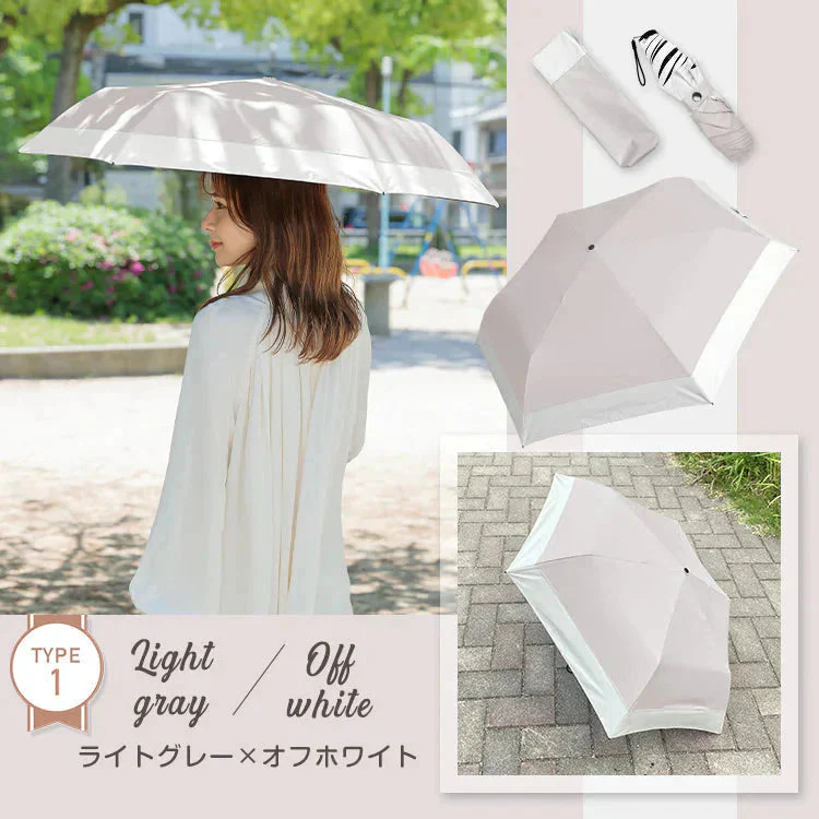 日傘 「タイプ1・オフホワイト×ライトグレー」 軽量 折り畳み 晴雨兼用 遮光100% 完全遮光 UVカット 折りたたみ傘 フリル 日差し 紫外線 日焼け防止 レディース 内側黒 梅雨 熱中症