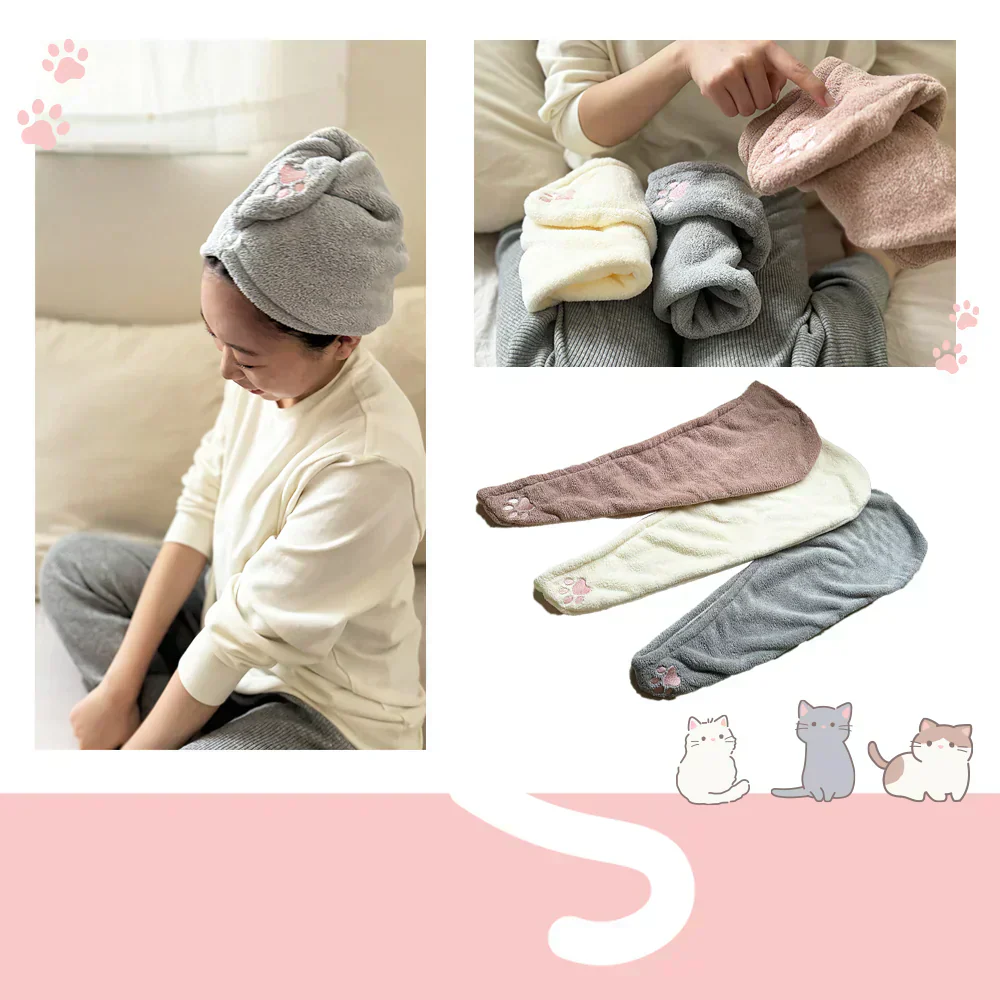 【猫の手】ヘアドライタオル アイボリー 2枚セット ヘアドライ タオル キャップ マイクロファイバー 超高吸水 速乾 吸水 タオル 時短