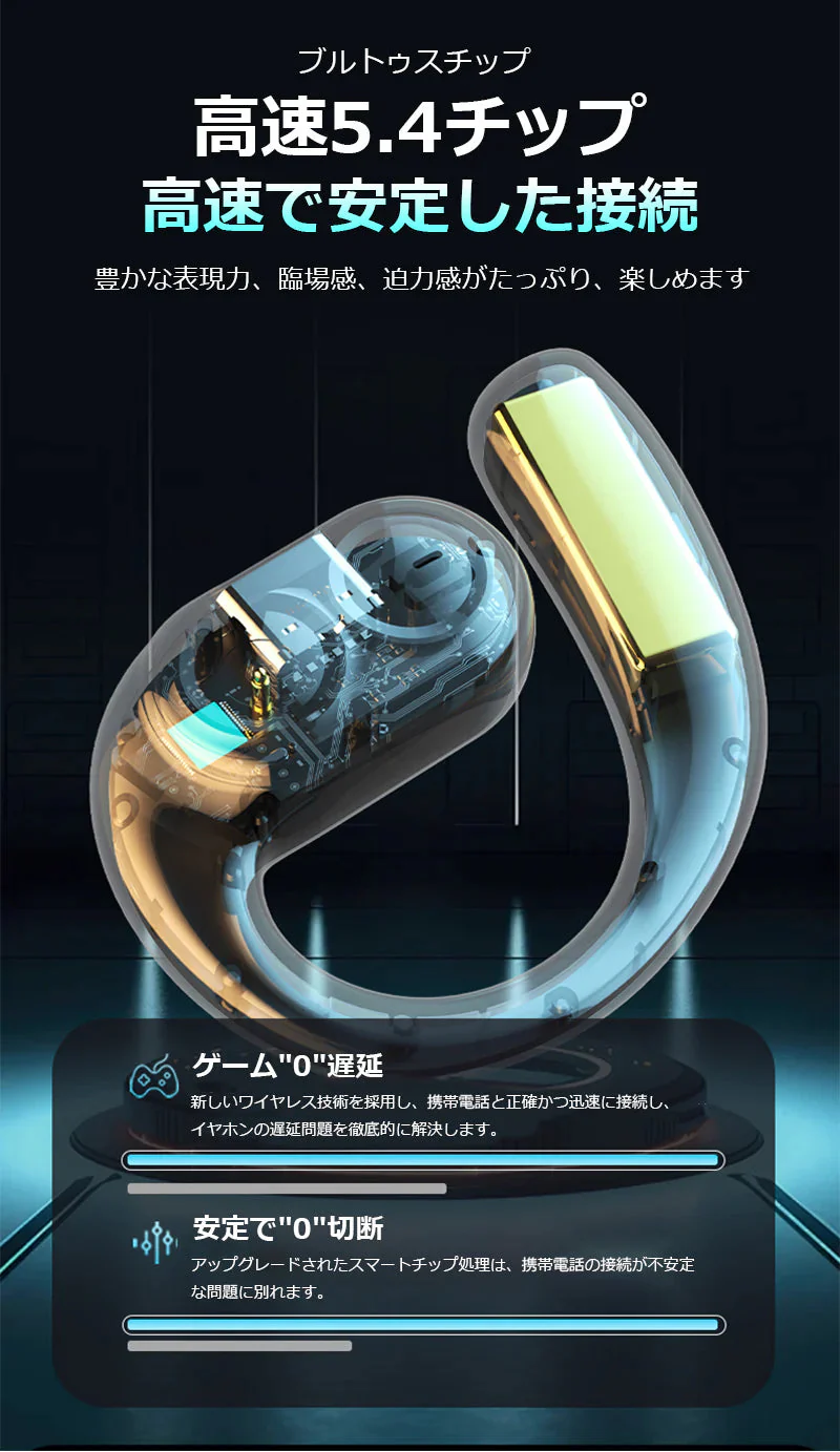ワイヤレスイヤホン 耳掛け式 Bluetooth 5.4 HIFI高音質  PSE認証 超長航続 自動接続 360°サラウンドステレオ 低遅延 快適着装 ワイヤレスステレオイヤホン s109A(ブラック)