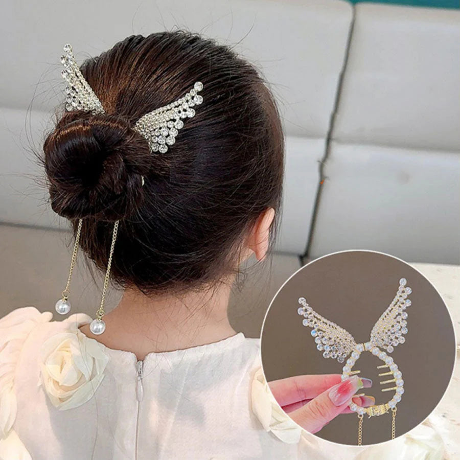 (MIMI)ヘアクリップ ゆらゆらチェーン付き 髪留め 髪飾り 扇子 ヘアアクセサリー オシャレ上品 パーティー飾り
